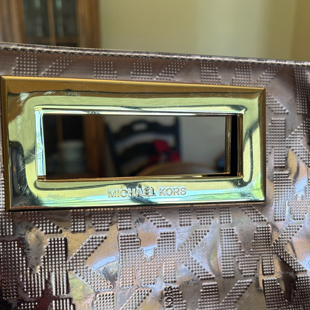 Michael Kors Metallic Copper Logo Wristlet Clutch - Picture 4 of 4